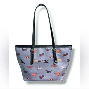 LERUE L Grey Shoulder Tote Multicolor Dachshunds Print